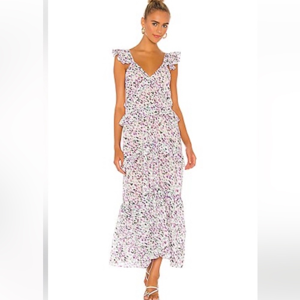Misa Revolve Dress Womens XS Morrison Painted Dot Tiered Ruffle Maxi Cottagecore